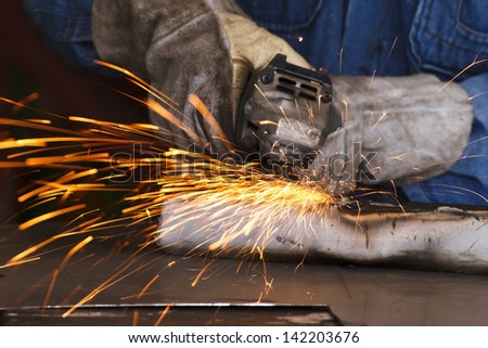 An industrial background. Welder in a factory