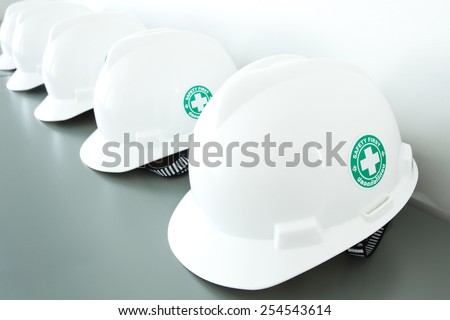 Safety caps laid out on the table.
