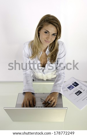 Blonde Student Writer Working On Her Laptop