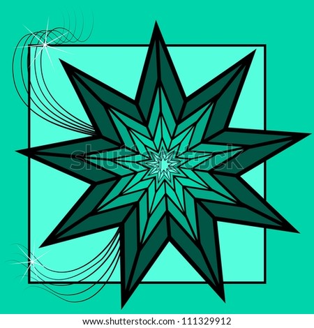 Green star.  Illustration of a green star with a stained glass appearance.
