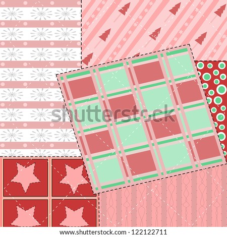Pink  quilt.  Pink patchwork quilt pattern with different designs.