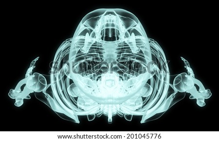 X-ray over head full body in brightness blue with black background