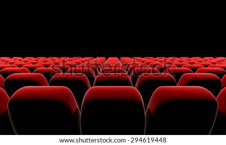 Theater seats in front of black screen with clipping path.