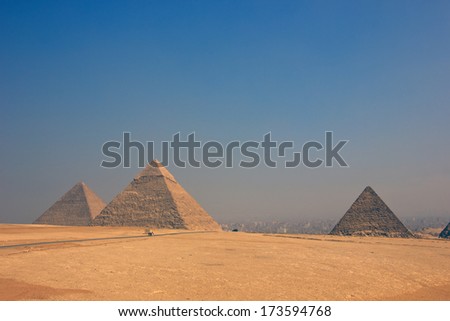 Vintage color images of Giza pyramids in Egypt,three pyramids