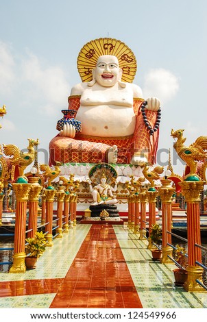Statue of the Happy Buddha of the Laughing Buddha, one of major spiritual beings of Mahanaya Buddhism