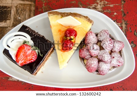 Plate with 3 types of cakes