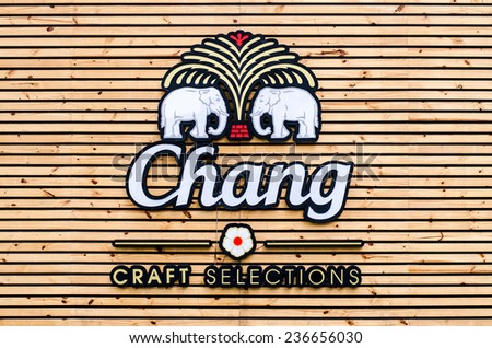 BANGKOK - DEC 6 : Chang Craft Selection Logo at Central World on Dec 6, 2014 in beer festival Bangkok. Chang is owned by ThaiBev, the largest beverages company in Thailand