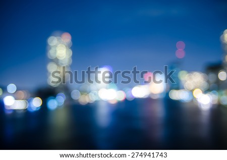 Out of focus bangkok cityscape river view at twilight time, Blurred Photo bokeh
