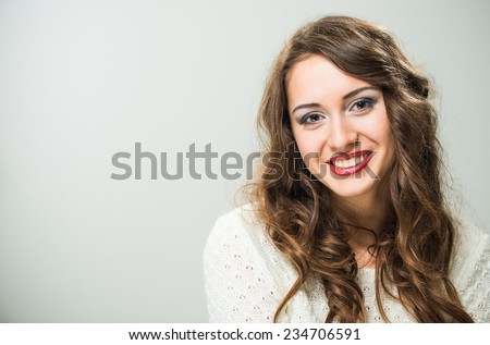 happy long hair woman portrait with lovely smile