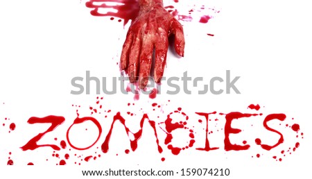 Bloody print on a white background with the letters ZOMBIES
