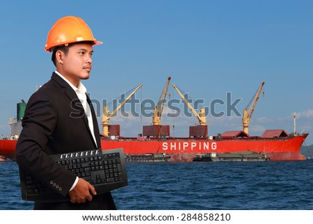 Young engineer and boat shipping