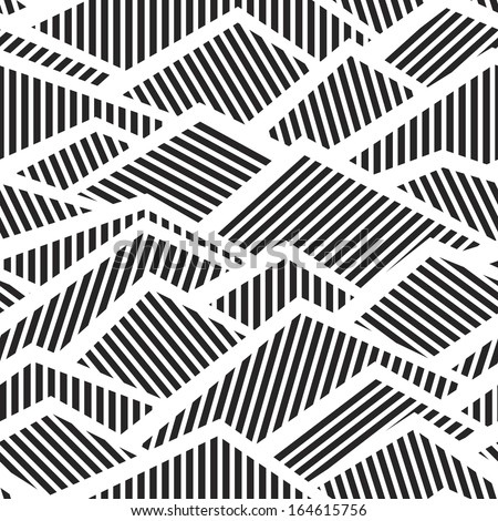 Abstract seamless black and white striped textured geometric pattern