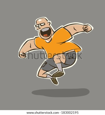 Funny man does sport exercises, vector