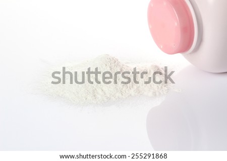Baby talcum powder container on white background