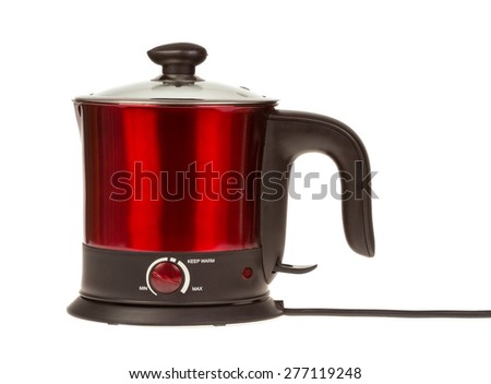 red and black electrical kettle isolated on white background