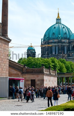 BERLIN - 03 MAY 2013. Queue to ticket office of museum island. People are waiting for turn on May 03, 2013 in Berlin.