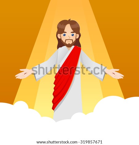 Ascension of Jesus Christ with arm wide open, vector illustration