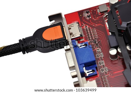 video card and hdmi cable  on a white background