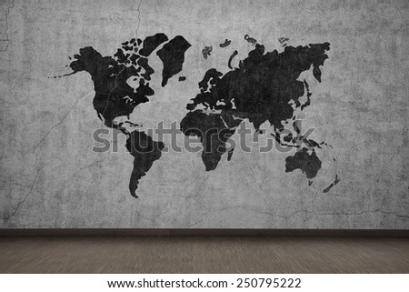 drawing world map on gray concrete wall