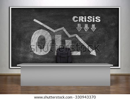 presentation room in a university and chalk board with drawing crisis oil chart