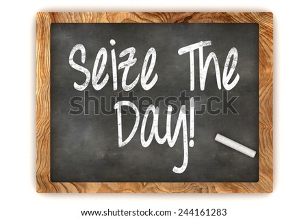 A Colorful 3d Rendered Blackboard Illustration Showing \'Seize the day\'