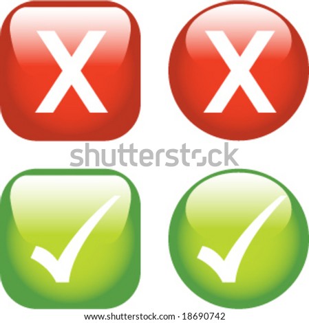 stock vector : A Colourful set of Buttons showing Ticks and Crosses