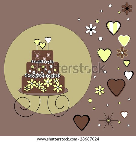 stock vector Chocolate Wedding Cake with Green and White Detail