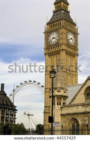 Big Ben Clock Tower and The London Eye, London, England
