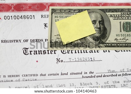 Transfer certificate of title abstract-focus on certificate.