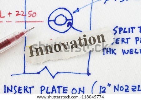 Innovation newspaper cut out in a concept idea drawn in a napkin.