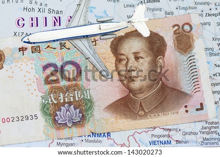 chinese money background with map of china and toy.