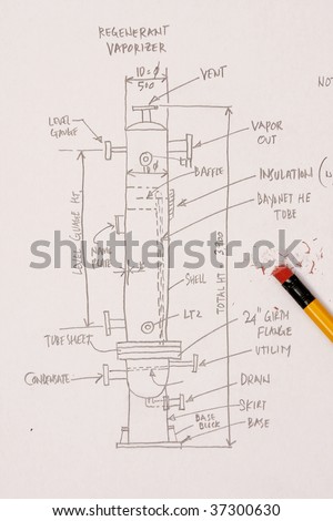 Sketch of a pressure vessel - concept for mechanical engineering, many uses for oil and gas. My original sketch.