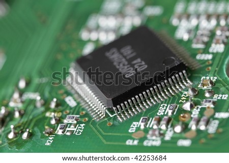 Macro shot of integrated circuit - many uses in the electronics industry.