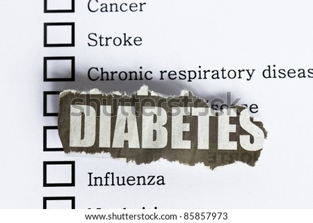 Diabetes word cutout with diseases tick out box.