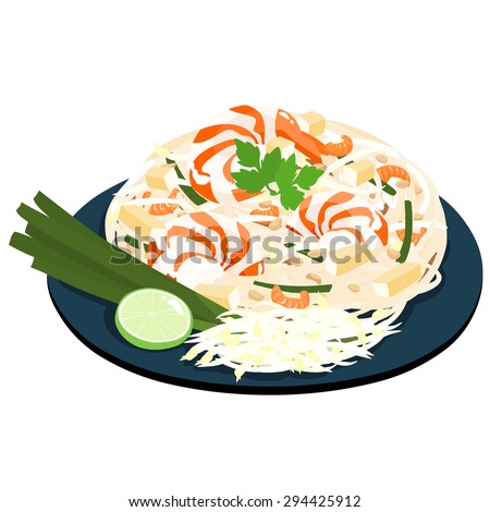 Fried noodles popular thai food vector illustration