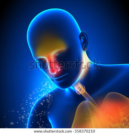 Man with Flu - Cold in the Head - Sneezing anatomy concept