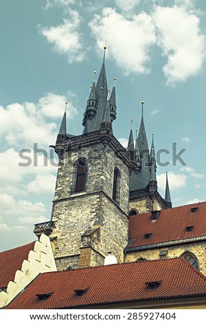 Detail of the Church of Our Lady Tyn in the Old Town Square in Prague, Czech Republic.