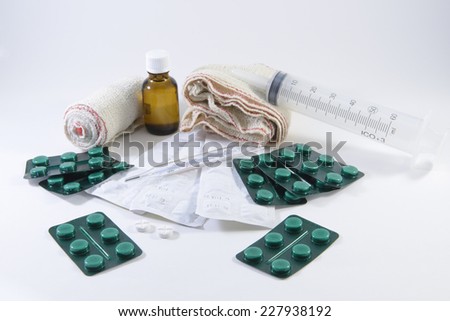 Pills and medicines isolated on white background