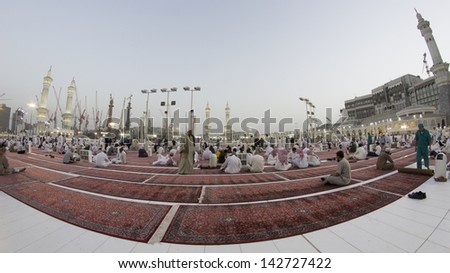 MECCA - FEB 24 : Moslems wait for prayer from third floor of Haram Mosque Feb 24, 2012 in Mecca. Millions of muslims around the world face toward Kaabah in Mecca during prayer time.