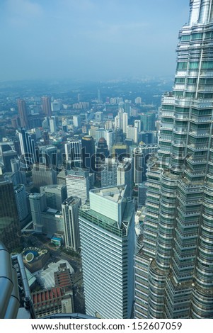 KUALA LUMPUR, MALAYSIA-AUG.19:A general view of tallest twin towers in the world PETRONAS TWIN TOWERS and its surrounding area in Kuala Lumpur, Malaysia on August 19, 2013.