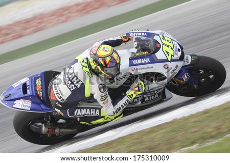 SEPANG, MALAYSIA-FEB 6, 2014: Italian nine Grand Prix World Championships of Italy No. 46 Valentino Rossi of Yamaha Factory Racing at MotoGP Official Test Sepang 1 in Sepang, Malaysia.