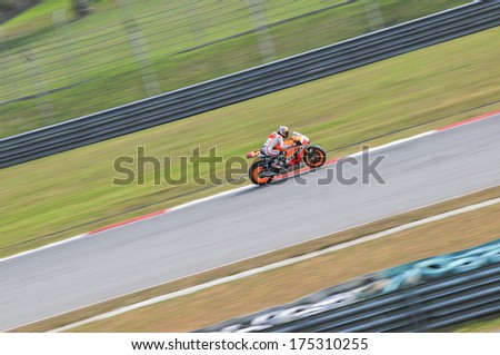 SEPANG, MALAYSIA-FEB 5, 2014: Spanish MotoGP rider Dani Pedrosa of Spain no. 26 Repsol Honda Team at MotoGP Official Test Sepang 1 in Sepang, Malaysia.