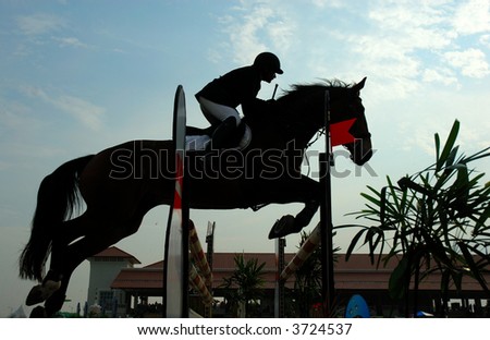 A show jump horse trying to overcome hurdles at Premiercup Equestrian event in Putrajaya, Malaysia