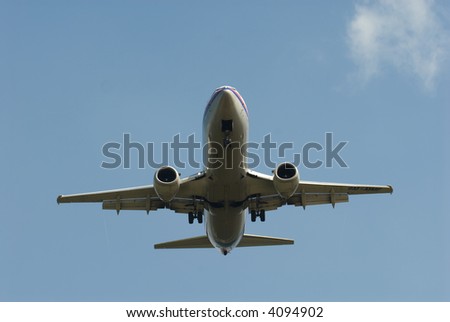 Stockphoto of an airplane landing on an airfield