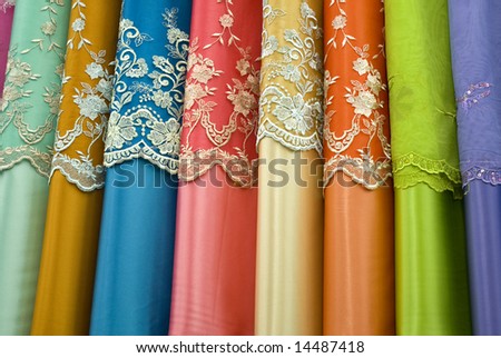 Colorful cotton lace  fabrics on sale in Malaysia.