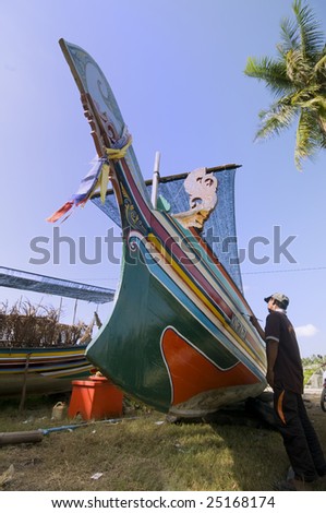  wooden fishing boat in Kelantan, Malaysia on January 28, 2009. The