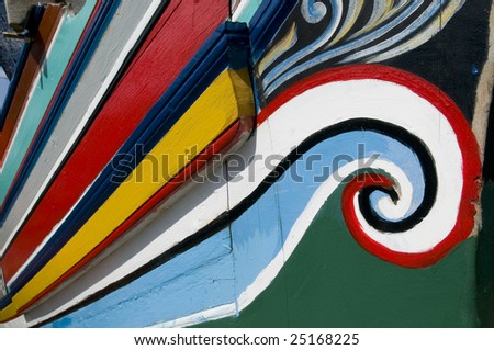 Colorful pattern of traditional fisherman boats in Kelantan, Malaysia. These wooden boats were made and painted by boat makers in south of Thailand.