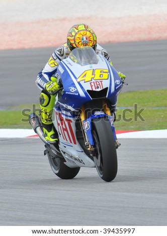 SEPANG, MALAYSIA - OCT 23 : Italian Valentino Rossi of Fiat Yamaha Team in action at a testing session during Shell Advance Malaysian Motorcycle Grand Prix held October 23, 2009 in Sepang, Malaysia.
