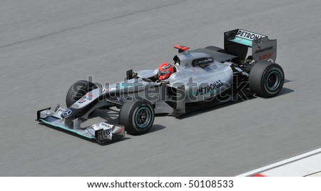SEPANG, MALAYSIA - APRIL 2 : Mercedes Formula One driver Michael Schumacher of Germany drives during the first practice session at the Sepang F1 circuit April 2, 2010 in Sepang.