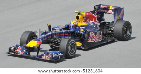 SEPANG, MALAYSIA - APRIL 2 : Red Bull Racing driver Mark Webber of Australia drives during the first practice session at the Sepang F1 circuit April 2, 2010 in Sepang, Malaysia.